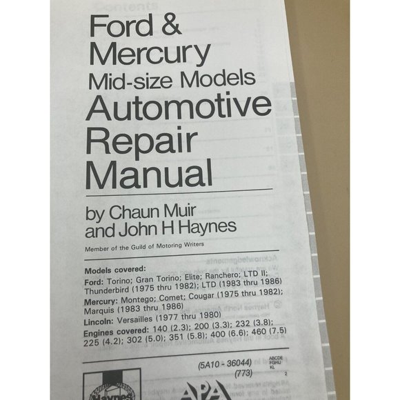 Ford Mercury Mid-size cars 4, I6, V6 V8 1975 - 1986 Haynes Service Repair Manual - Picture 6 of 6